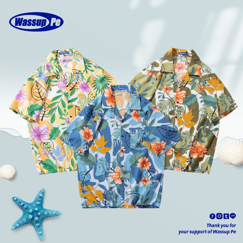 เสื้อฮาวาย hawaii แขนสั้น พิมพ์ลาย สำหรับผู้ชาย เสื้อเชิ้ตฮาวาย ฮาวายสไตล์เกาหลี ผ้าใส่สบาย สินค้าพร้อมส่ง