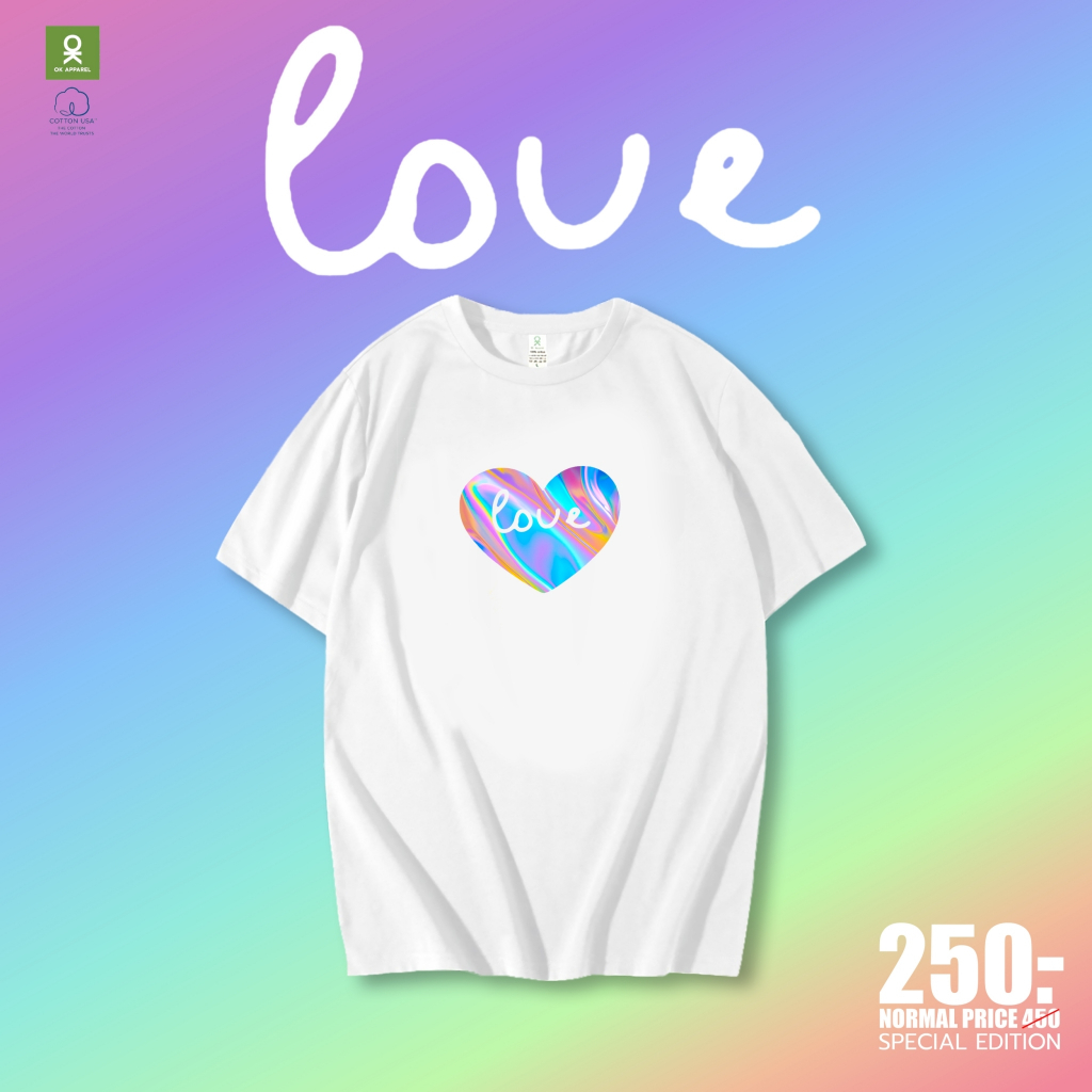 OK Apparel เสื้อยืดคอกลม ลายหัวใจสีรุ้ง Special Edition ผ้าคอนตอน USA100% OVERSIZE