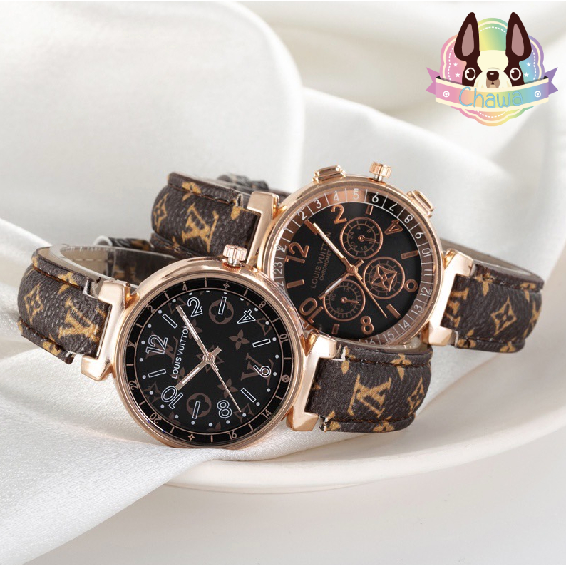 พร้อมส่งจากไทย นาฬิกาข้อมือ สายหนัง LV งานสวย เก๋ คุณหนูมากๆ ใส่สบาย