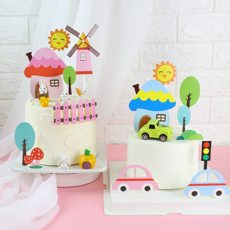 ป้ายปักแต่งเค้ก ชุดกระท่อมเห็ด กังหัน รถ