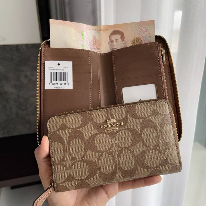 Coach Canvas Signature Medium Zip Around (Coach 66618) ขนาด 6 1/2" (L) x 3 3/4ะช่องซิปใส่เหรียญ ซิปรอบใบกลาง