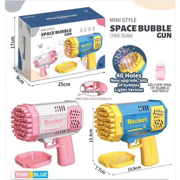 [พร้อมส่ง]ปืนเป่าฟอง เครื่อง Bubble Gun Gatling เครื่องทำ ปืนยิงบับเบิ้ลลาย ฟองสบู่ 40 รู มีไฟ