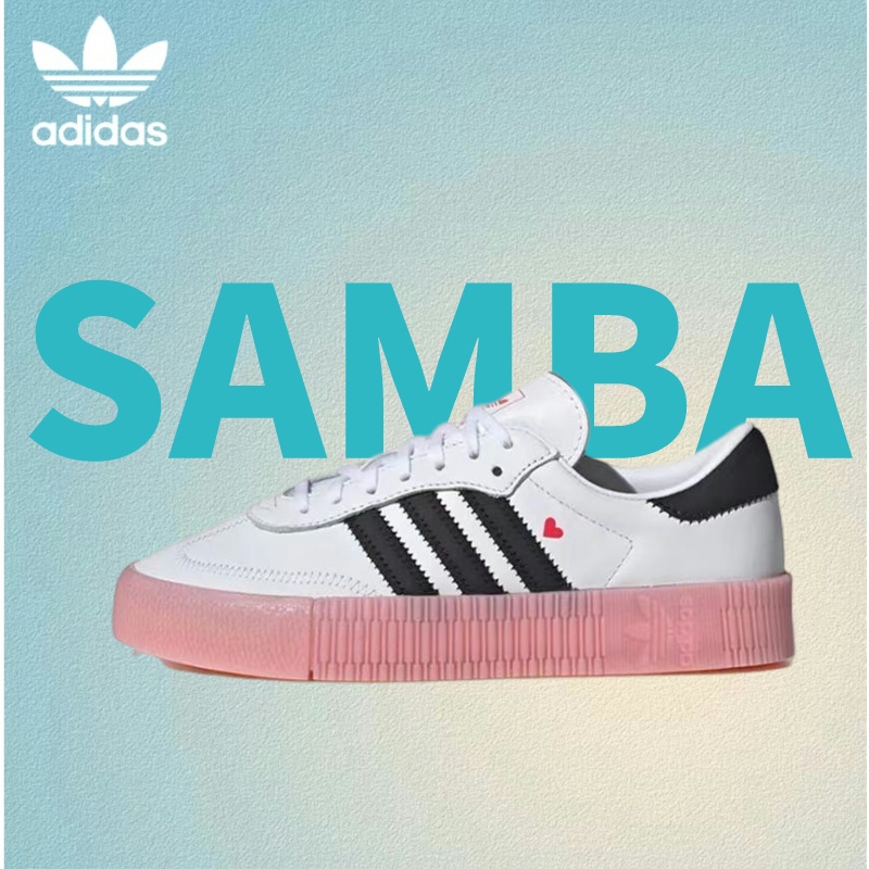 Adidas Originals Samba Rose รองเท้าผ้าใบทรงเตี้ยที่ทนทานต่อการสึกหรอน้ำหนักเบาสำหรับผู้หญิงสีชมพูและสีขาว