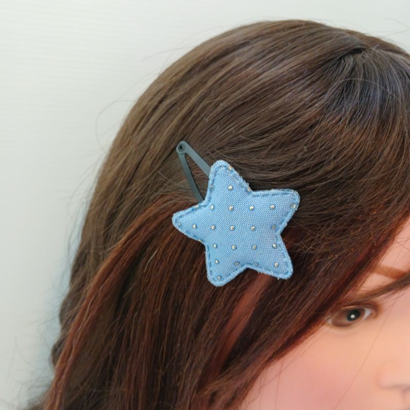 กิ๊บติดผมผ้ายีนส์สีเข้มสีอ่อน กิ๊บเป๊าะแป๊ะ กิ๊บดอกไม้ ยีนส์ประดับผมน่ารักสไตล์ลายดอท - รูปที่ 3