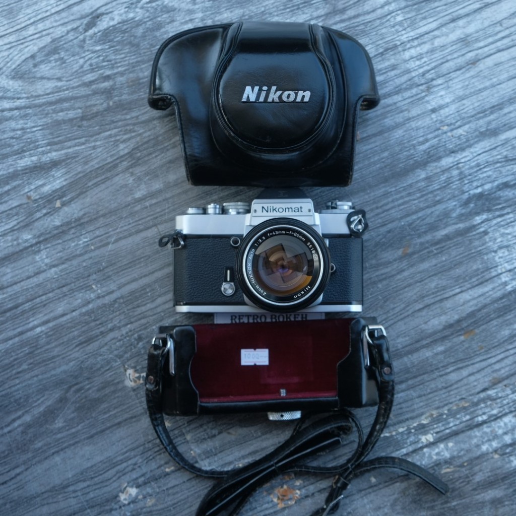 กล้องฟิล์ม NIKON EL + เลนส์ NIKON 43-86 mm f3.5 คงที่ + เคสหนังแท้ แบบเต็มใบ สภาพสวยมาก สุดคลาสสิค ไ