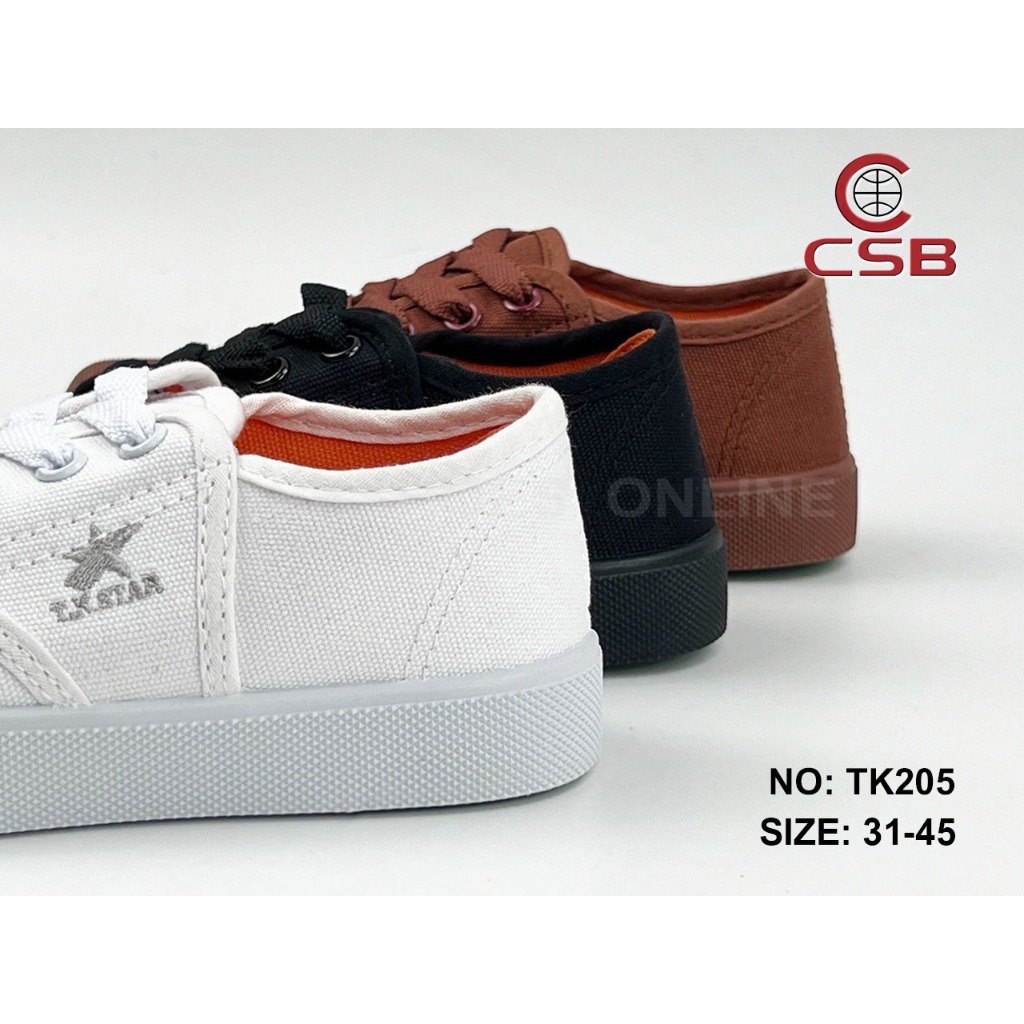 CSB รองเท้าผ้าใบนักเรียน TK205 สีขาว น้ำตาล ดำ มีไซส์เด็กและผู้ใหญ่ 31-45#