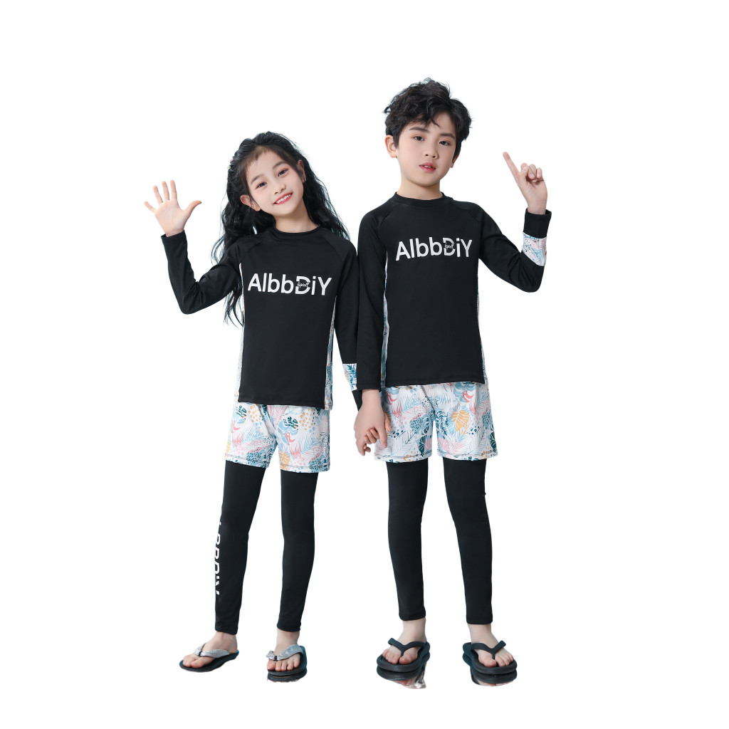 KIDSZONE ชุดว่ายน้ำเด็ก เซ็ต 3 ชิ้น เสื้อแขนยาว+กางเกงขาสั้น+ขายาว รุ่น A4222
