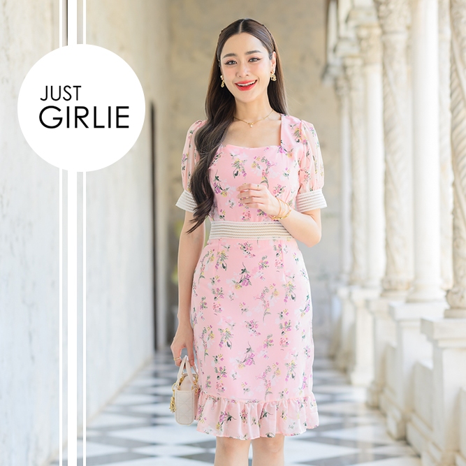 Dress Nicole เดรสสั้นซีฟองลายดอก สวย น่ารัก ใส่เที่ยวคาเฟ่ชิลๆ มีไซส์S M L