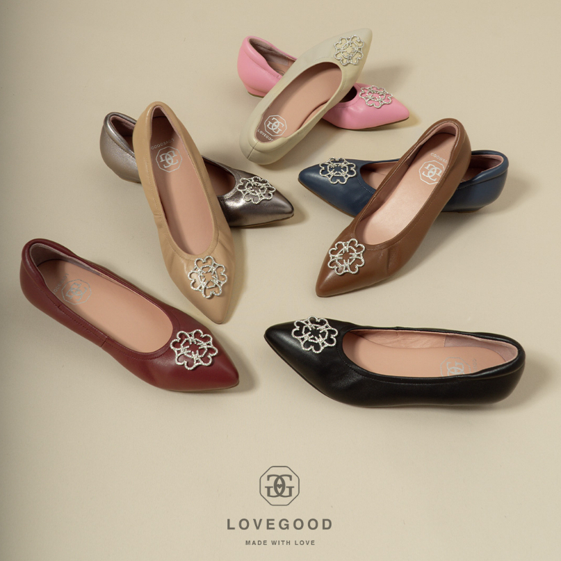 [ LoveGood ] Aurora Diamond 1 รองเท้าคัชชู หนังแกะแท้อย่างดี ใส่นิ่มสบาย ส้น 1.2" อะไหล่ Crystal สวย หรู