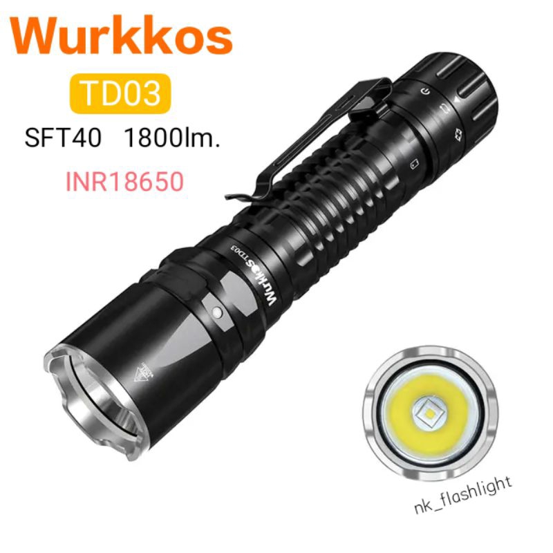 Wurkkos TD03 ที่มีประสิทธิภาพ SFT40 1800lm ระยะ 353M ยุทธวิธี EDC ไฟฉาย IPX8 กันน้ำ ไฟฉาย LED แบบชาร