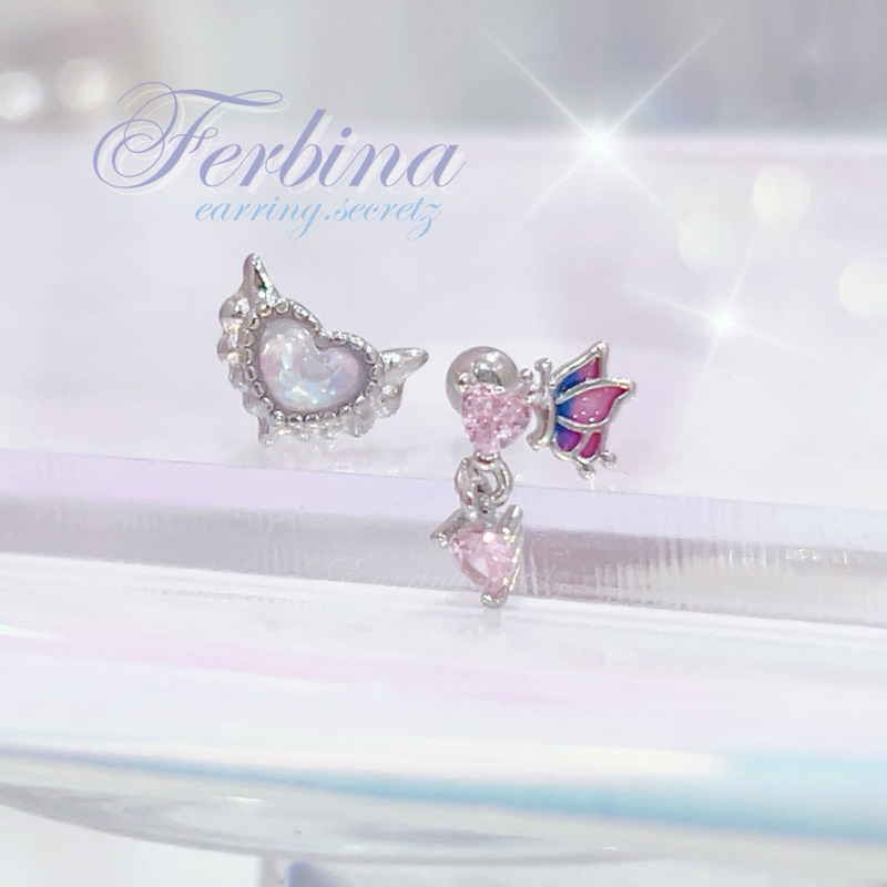 🪞ลด80฿ 🎀 โค้ดหน้าร้าน 🦋 จิวต่างหูชุบเงินแท้  ~ โบว์ หัวใจผีเสื้อ