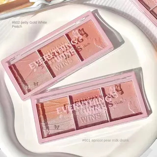 C.246.บลัชออน 3-in-1 ไฮไลท์ เนื้อมุกธรรมชาติ 3 สี พาเลทอายแชโดว์ กลิตเตอร์ ปัดแก้มสีชมพูพีชโทนหวาน