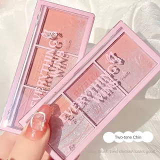 C.246.บลัชออน 3-in-1 ไฮไลท์ เนื้อมุกธรรมชาติ 3 สี พาเลทอายแชโดว์ กลิตเตอร์ สีชมพูพีช โทนหวาน