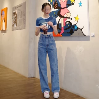 กางเกงยีนส์เอวสูงทรงกระบอกจับจีบ รุ่น Pleated Jeans