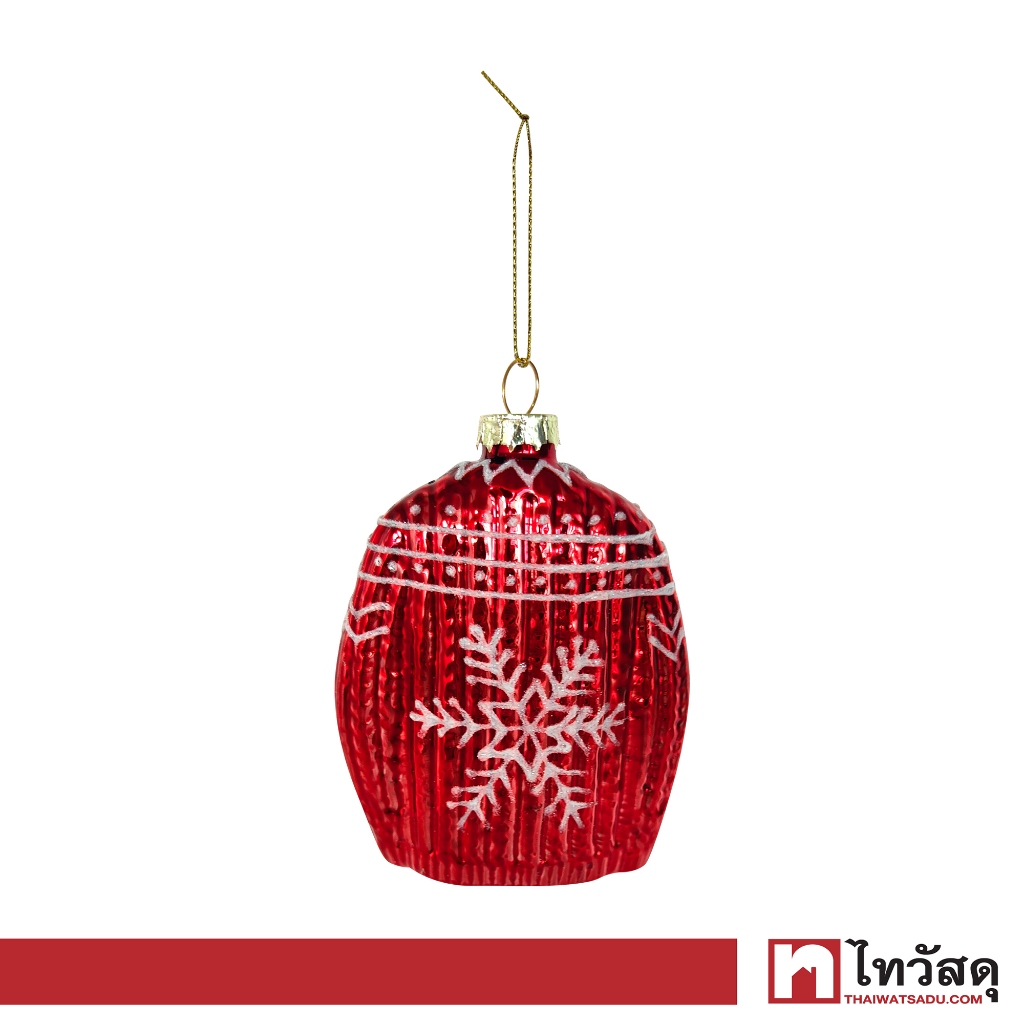 KASSA HOME ที่ตกแต่งต้นคริสต์มาสแก้ว Knit Hat Xmas23 รุ่น YU724-21 สีแดง