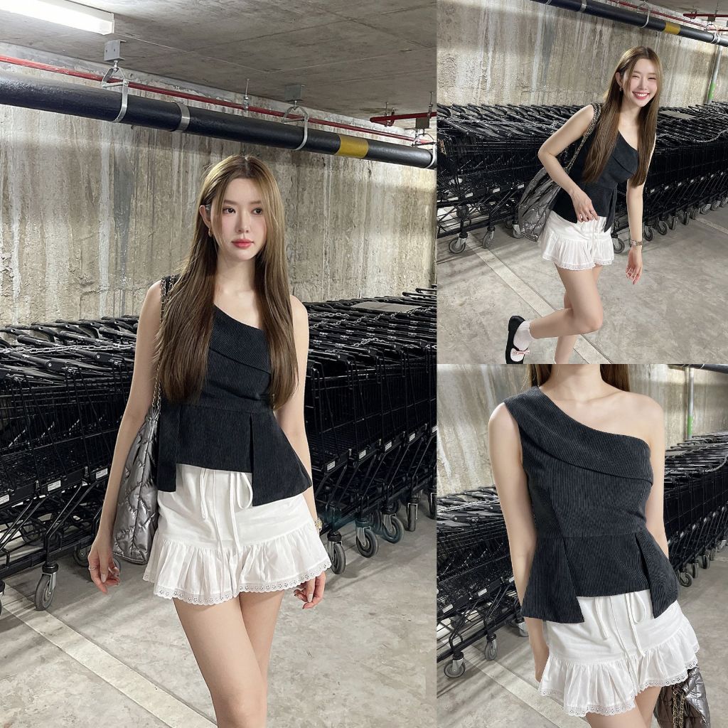 SLYQ LYDA PEPLUM ONE SHOULDER TOP เสื้อแขนกุดเปิดไหล่เดียว