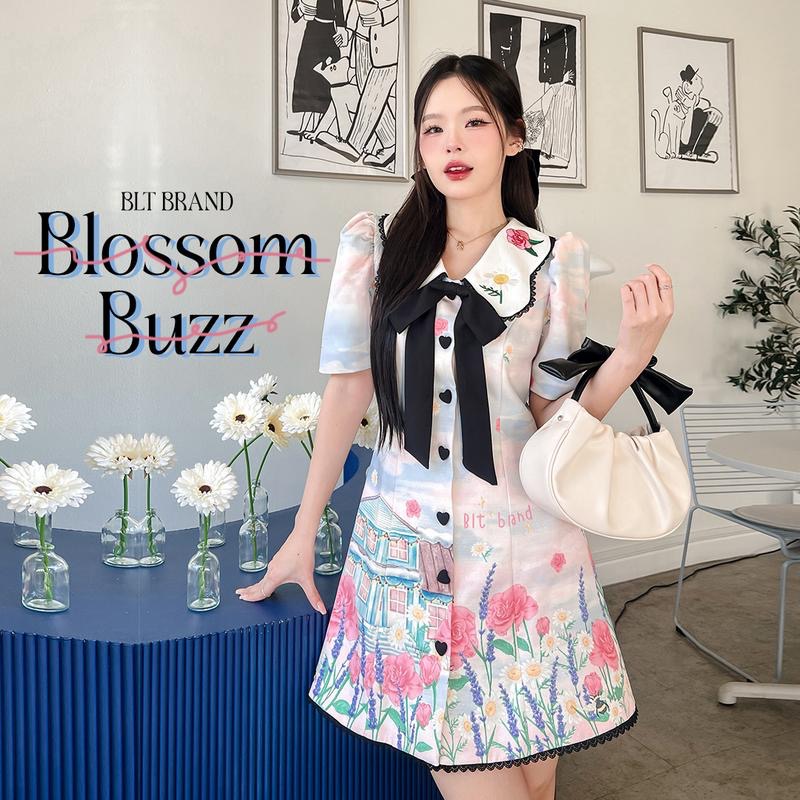 MYT x BLT BRAND : [BT335] : Blossom Buzz : Mini Dress มินิเดรสพิมพ์ลาย แขนตุ๊กตาทรงสุดฮิต