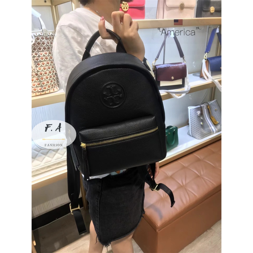 F.A ว่าแท้100% Tory Burch PERRY BOMBE กระเป๋าเป้สะพายหลังผู้หญิง Double T Large Logo กระเป๋านักเรียนอเนกประสงค์