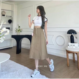 Lily Skirt กระโปรงยาวผู้หญิงรุ่นลิลลี่ 26 นิ้ว ทรงบานวอลลุ่มผ้ายีนส์ยืดคอตตอล