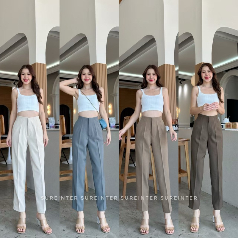 🌼New กางเกงขากระบอกเล็ก เอวสูง ตะขอหน้าผ้าออดี้ ผ้านุ่มทิ้งตัวเก็บทรงสวยเป็ะ(พร้อมส่งค่ะ)