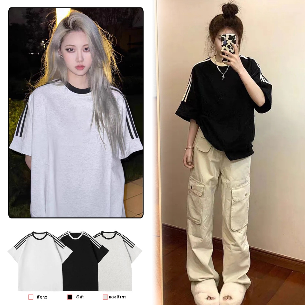 เสื้อยืดผู้หญิงฤดูร้อนใหม่ ผ้าคอตตอน 100% oversize เสื้อผ้าวัยรุ่นเกาหลี คอกลมแขนสั้น เสื้อโอเวอร์ไซส์วินเทจหญิง ลำลองท