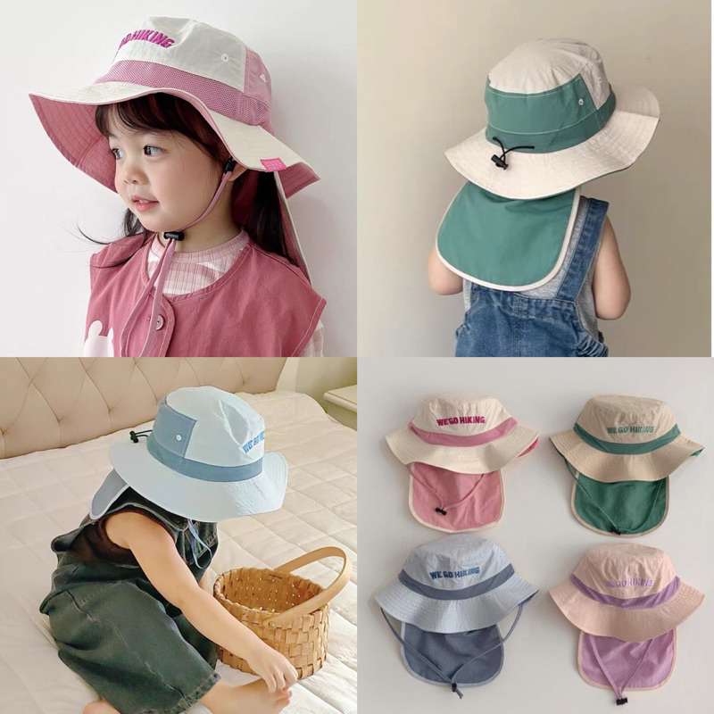 👒พร้อมส่ง 🧢หมวกผ้าร่มปีกกว้าง ป้องกันคอ และ UV มีสายปรับขนาด สีเรียบ น่ารัก