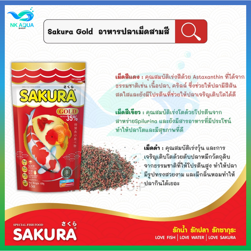 🔴2 KG-Free 200g ในถุง ขนาดอื่นปริมาณปกติ🔴สูตรใหม่!! อาหารปลาซากุระ Sakura Gold ขนาด 500/1000/2000g. - รูปที่ 2