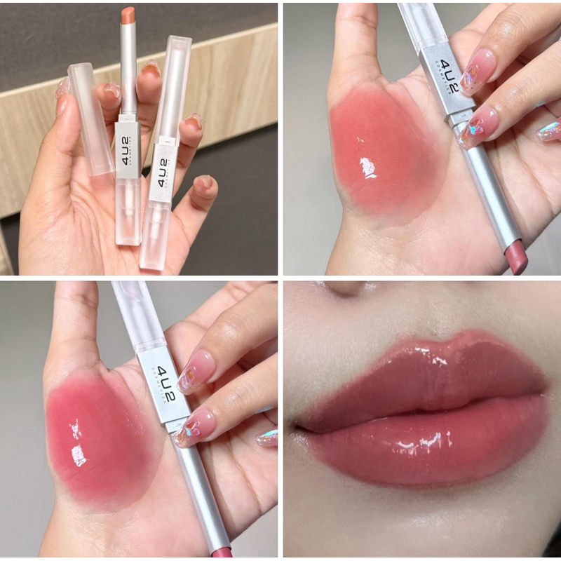 4u2 ออกลิปสลิม 2 ใหม่ สี 03 H.I.M โทนส้มชิมเมอร์ กับสี 05 I DO ฝั่งนึงเป็นลิปแมตต์ทาง่าย เนื้อนุ่ม