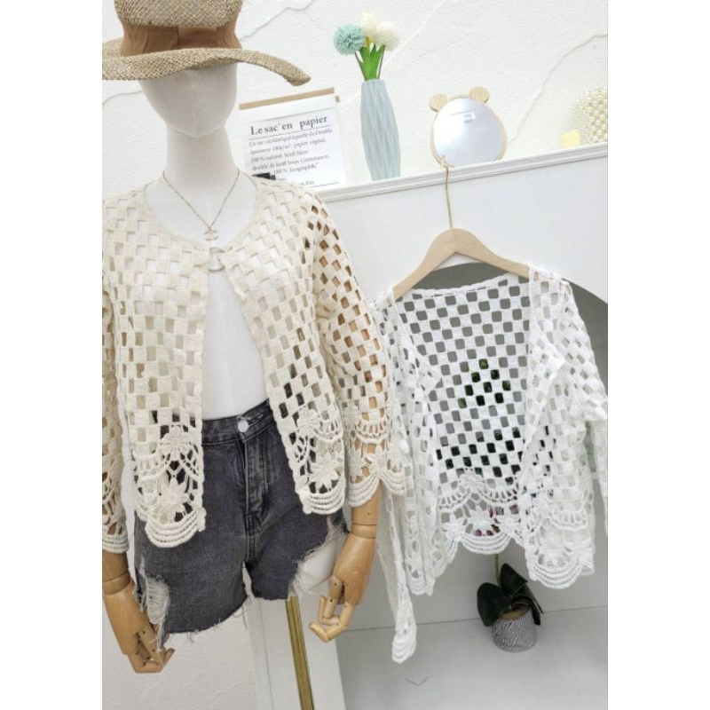 GoodNine พร้อมส่ง เสื้อคลุมไหมพรมถักตาข่ายแต่งดีเทลกระเป๋าหน้า 2 ข้างใช้ได้จริงแมทได้กับทุกลุคผ้านิ่มยืดหยุ่นเยอะป้ายypy - รูปที่ 7