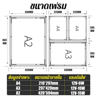 กรอบไฟเมนูอาหาร LED แบบดึงออก เสียบใช้ได้ทันที สามารถปรับมุมและความสว่างได้ แผงกระจกนิรภัย ป้ายไฟ ป้ายเมนู ป้ายเมนูอาหาร