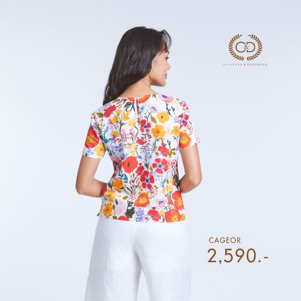 C&D เสื้อผู้หญิง แฮปปี้ ฮานะ คอกลม แขนสั้น สีส้ม (CAGEOR) - รูปที่ 2