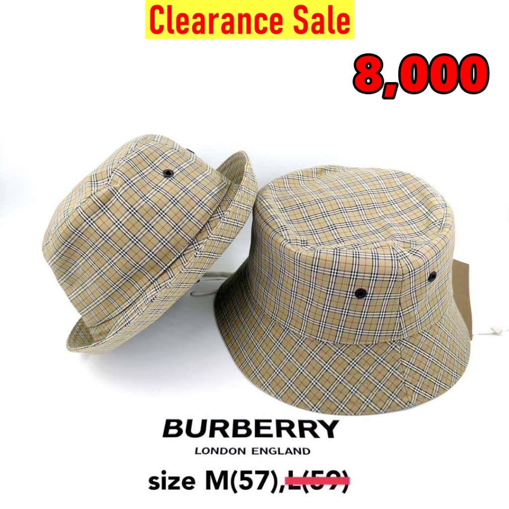 ลดหนักมาก New Burberry bucket hat M หมวกบัคเก็ต เบจ ครีม classic monogram ของแท้ หมวก แบรนด์เนม ผู้ห