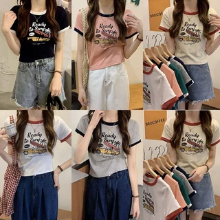 เสื้อครอปแขนสั้นสวยๆผู้หญิงที่กําลังฮิต เสื้อผ้าสาวอวบแฟชั่นเกาหลี เสื้อยืดสาวอวบใส่ได้จ้าสไตล์มินิมอล สีทูโทนน่ารักม้าก