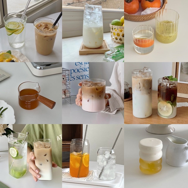 SALE 15-20% แก้วกาแฟ แก้วคาเฟ่ ทรงเหลี่ยม ทรงกลม สไตล์เกาหลี
