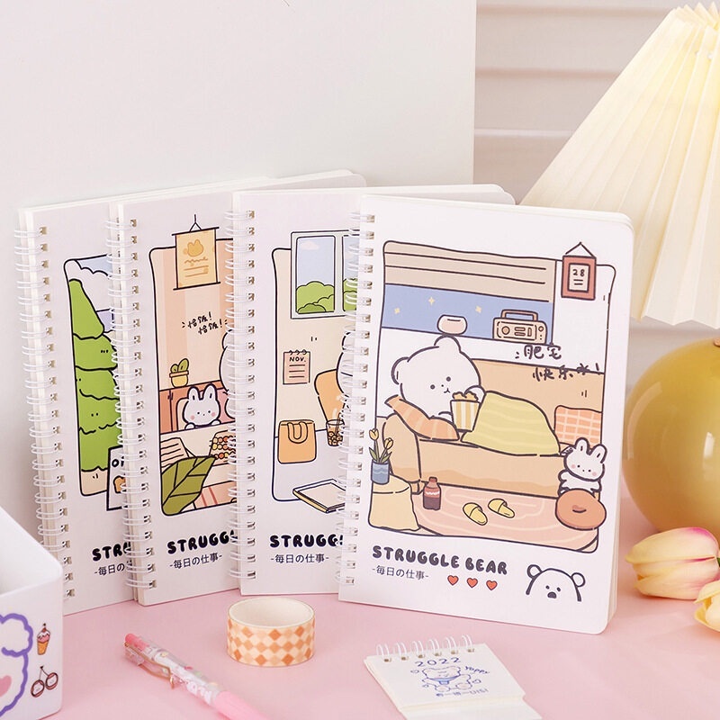 อุปกรณ์การเรียน พกพาง่าย สมุดโน๊ตจิ๋ว สมุดลายการ์ตูน สมุดโน๊ตสันห่วงA5 60แผ่น (สุ่มลาย)