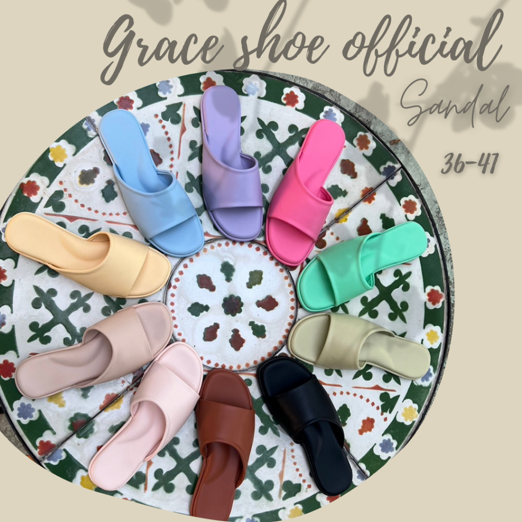Grace รุ่นcookies ไซส์ 36-41 รองเท้าแตะส้นสูง 1 cm. ส้นแบน รองเท้าแฟลต แฟชั่น