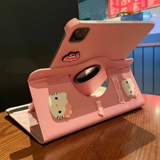 🌻24 ชั่วโมง🌻เคสป้องกัน iPad หมุนได้360°hello kitty-pink เหมาะสำหรับรุ่น gen8/9 Air8/7 11 gen12 gen11