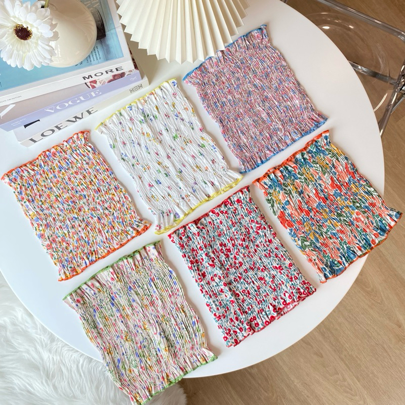 PYCK CLOTHING 🍎 WAFFLE TOP เกาะอกสม็อคลายดอก เกาะอกลายดอก ผ้าคอตตอน ลายน่ารัก