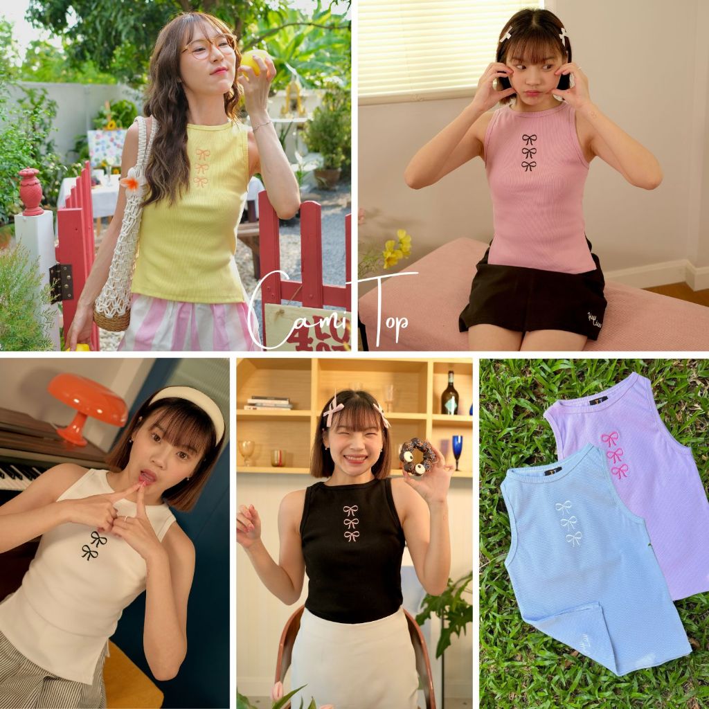 Jiwliw | Cami Top เสื้อกล้ามตัวยาว ผ่าข้าง ปักโบว์