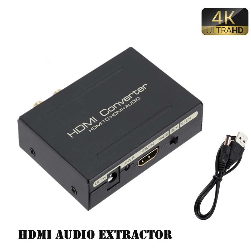 Audio Extractor Converter HDMI-compatible to HDMI-compatible SPDIF Optical RCA ใช้สายไฟ USB Cable
