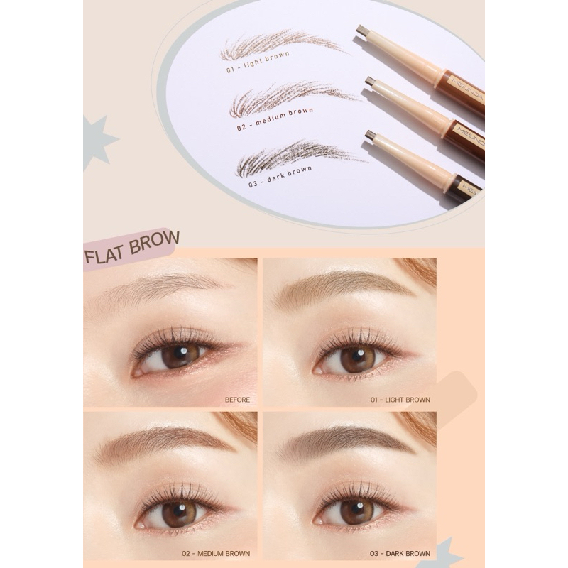เมลินดา แฟลท บราว เพนซิล ดินสอเขียนคิ้ว x 1 ชิ้น Mei Linda Flat Brow Pencil MC3113 เขียนคิ้วหัวแบน กันน้ำ