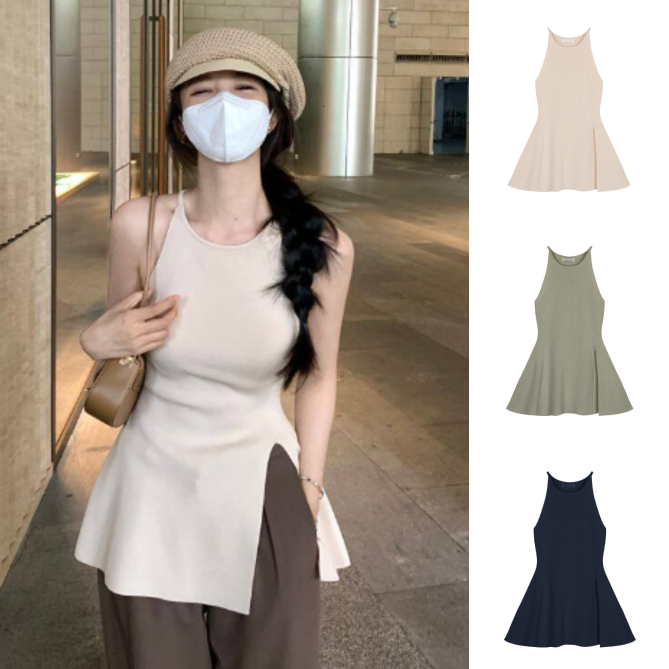 Gamin-0685 เสื้อสายเดี่ยวไหมพรม ทรงยาว เรียบสวยหรูแบบคุณหนู (X02)