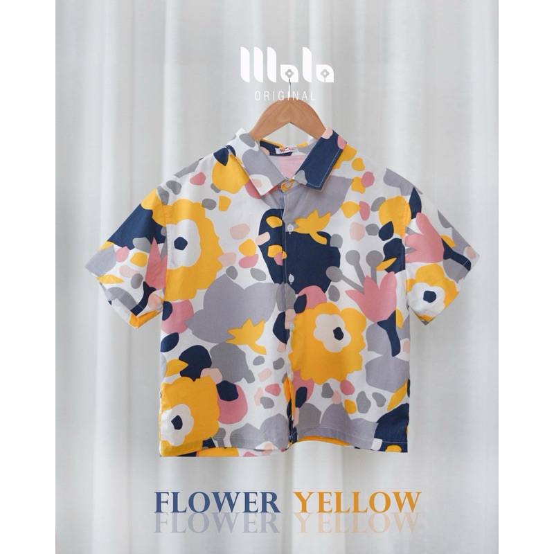 Malaoriginal - Happy Flower Shirt เสื้อเชิ้ตครอป ลายดอกไม้ ผ้าพรีเมี่ยมเจแปนคอตตอน