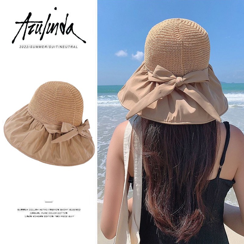 พร้อมส่งจากไทย หมวกสานปีกกว้าง ผู้หญิง หมวกสานเที่ยวทะเล พับได้ พกพาสะดวก