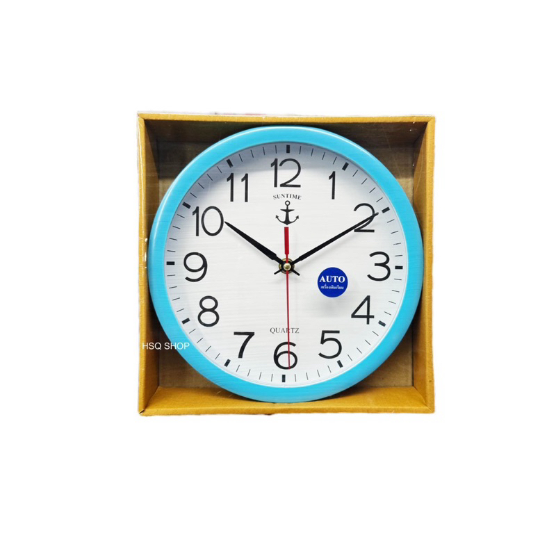 SUNTIME นาฬิกาแขวนผนัง 9 นิ้ว เครื่องเดินเงียบ ไม่มีเสียง หน้าปัดสีขาวขอบสี ขนาดเล็ก