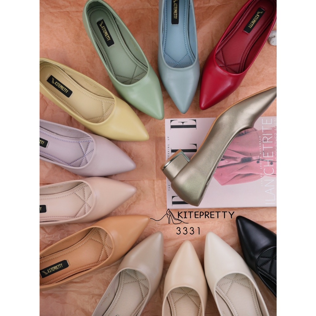 สินค้าพร้อมส่ง KT3331 รองเท้าส้นสูง รองเท้าคัทชูปลายแหลม ส้นก้อน 1.5นิ้ว Kitepretty สีเอิร์ธโทน