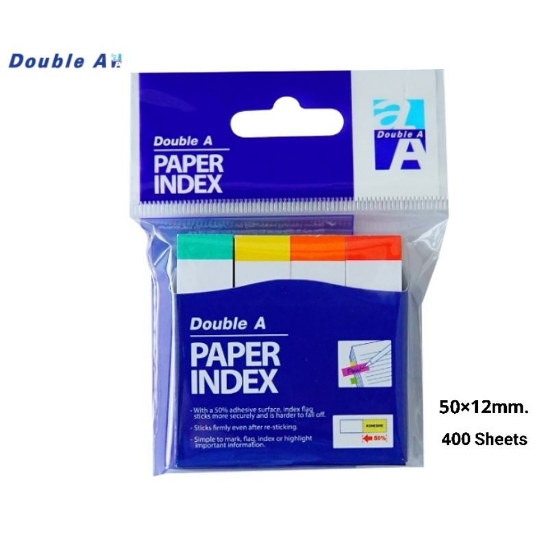 Double A เปเปอร์ อินเด็กซ์ สีปลายแถบ 4 สี คละสีนีออน ขนาด 50×12 มม. สีละ 100 แผ่น