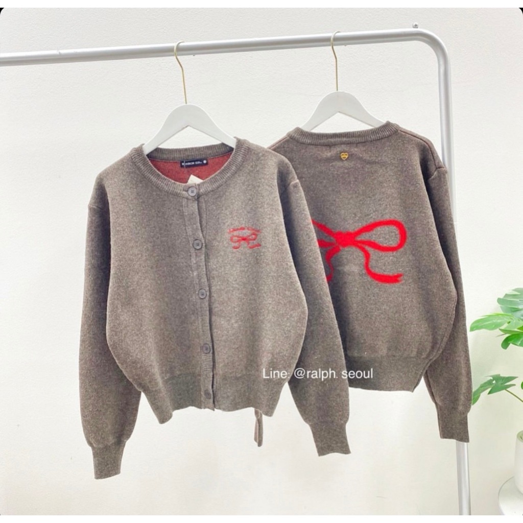 RONRON HEART RIBBON KNIT CARDIGAN (BROWN)