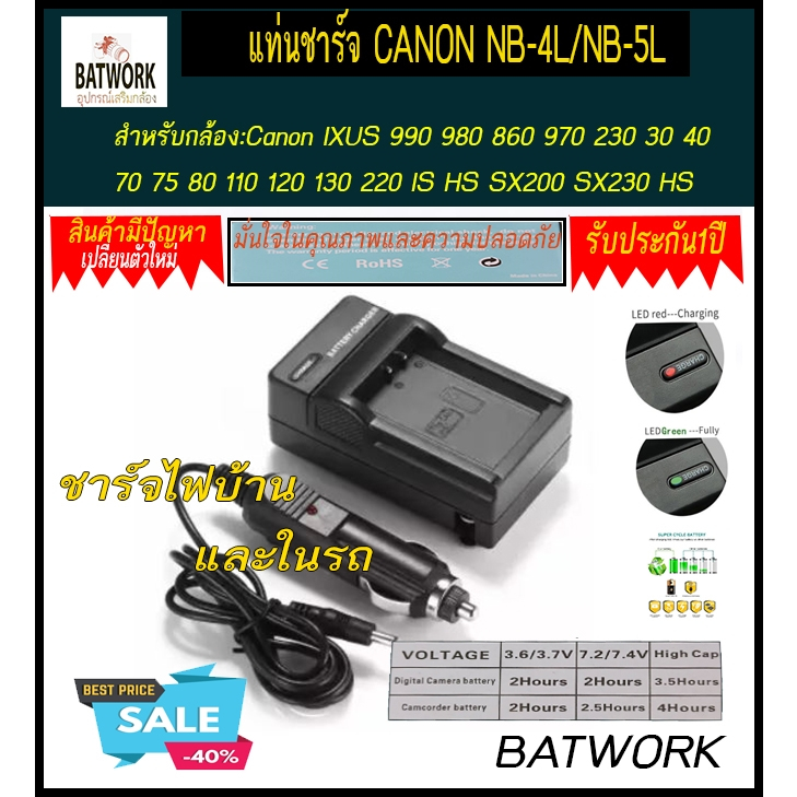 แท่นชาร์จ CHARGER CANON NB4L/5L สำหรับ Canon IXUS 100 110 30 IS IXY 10 SD300 IXUS 60 65 80 75 115 12