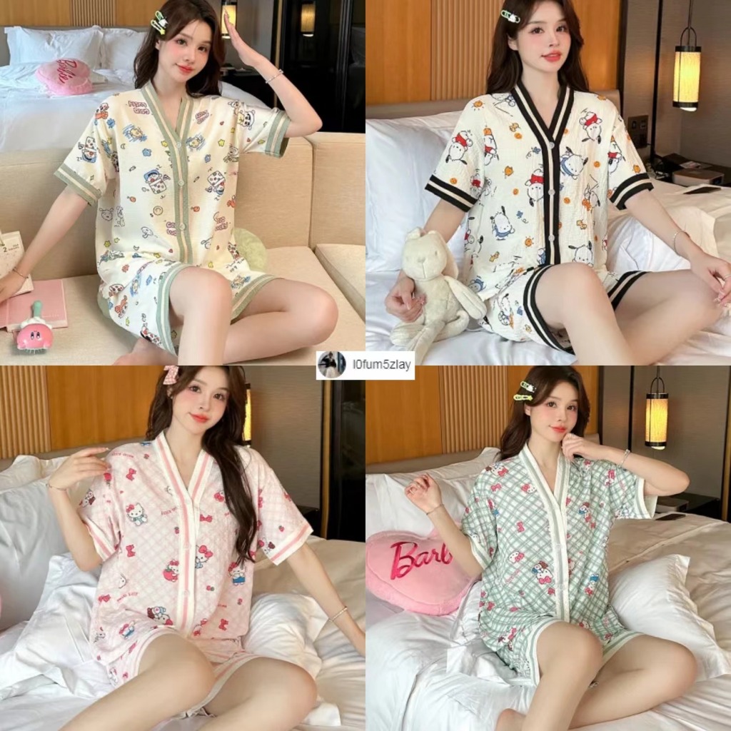 M-3XL,ชุดนอนเวอร์ชั่นเกาหลี， ชุดนอน 2 ชิ้น， ลายการ์ตูนน่ารัก， ผ้าฝ้ายโฟมคุณภาพดี， ขาสั้น+เสื้อ，